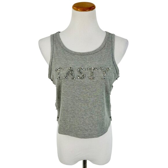 NWOT RARE Akira Gray & Silver Shimmering 3D  "Tasty" & Safety-Pinned Sides Sexy - Picture 3 of 15